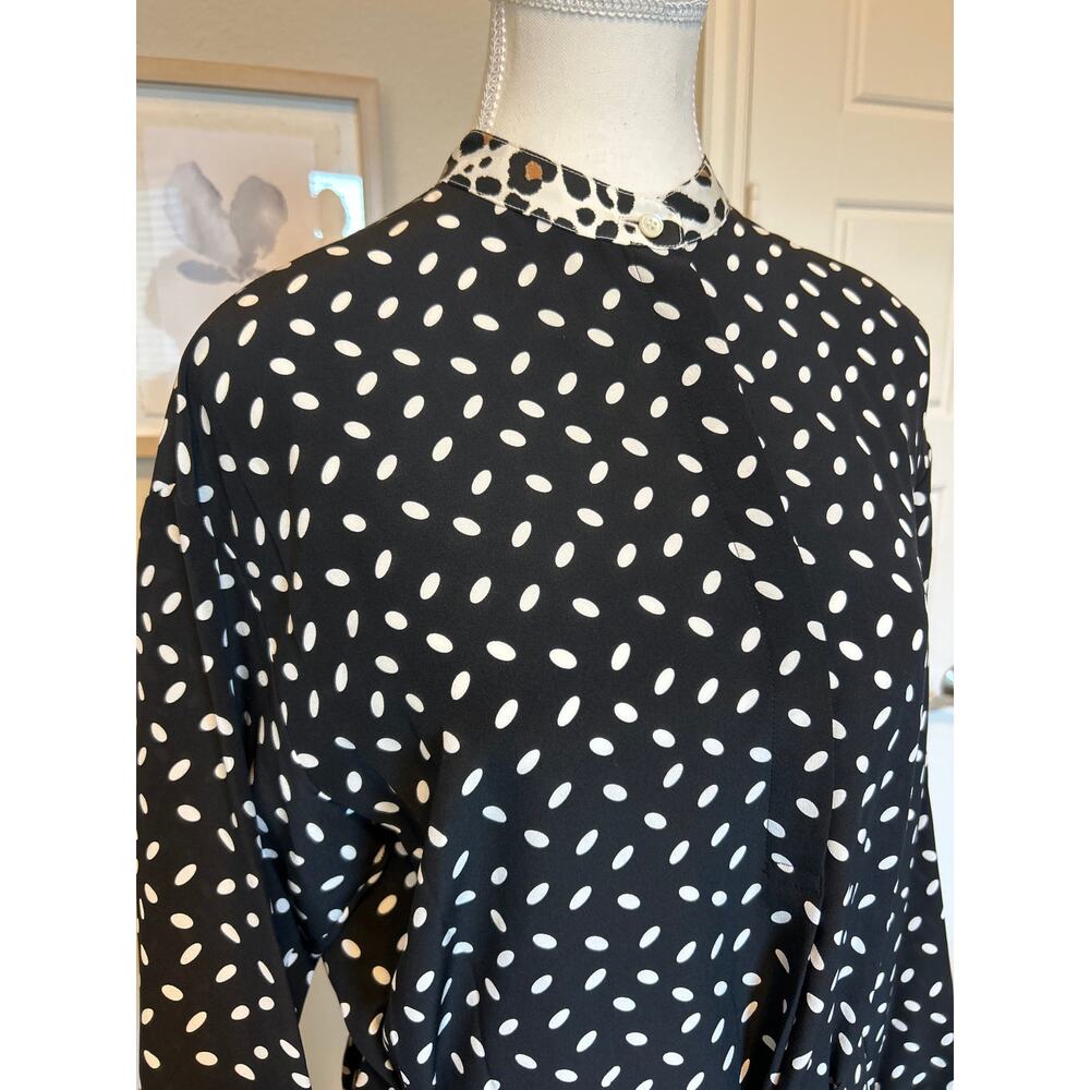ROSSO35 | 100% Silk Polka Dot Animal Print Belted Dress | 46 (US 12) - Picture 5 of 12